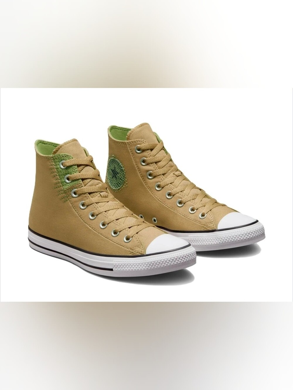 High-Top Canvas Sneakers in Tan with Green Accents
